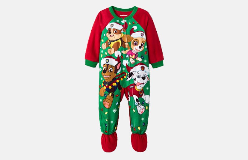 A Christmas-themed Paw Patrol onesie for babies 