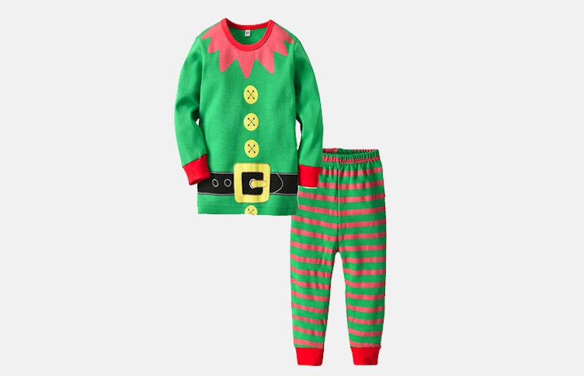 A two-piece baby elf suit in green 