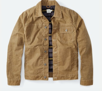 Flannel-lined Waxed Trucker Jacket by Flint and Tinder