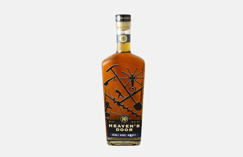 A transparent bottle of Heaven’s Door Tennessee Bourbon