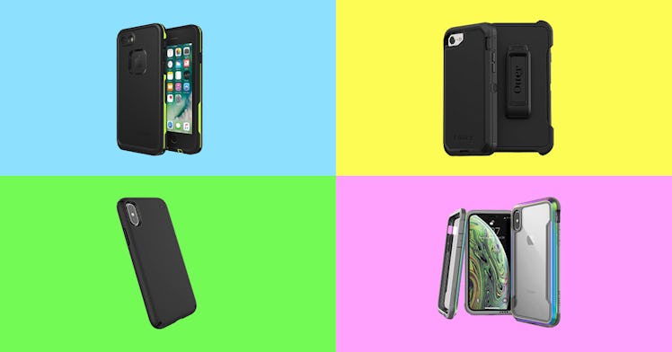 Four of the best iPhone cases, each against a colorful background