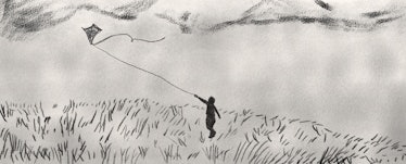 A sketch of a boy flying a kite for Seth Fishman's "Our Love is Bigger than 'Like'"