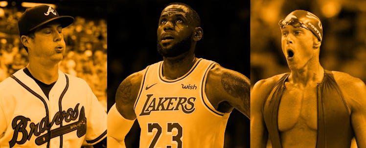 A collage of Matt Whistler, Lebron James and a swimmer all taking deep breaths