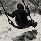 A drawing of a creature swinging on a swing