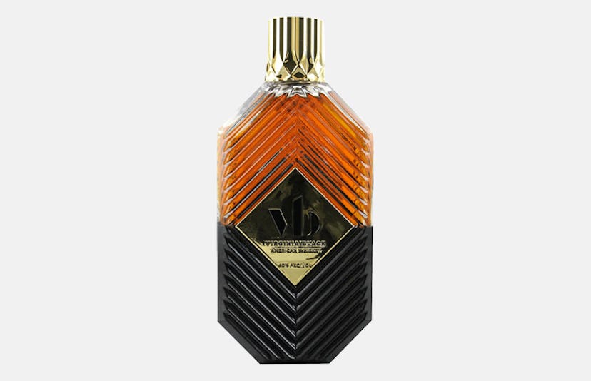 A transparent bottle of Virginia Black American Whiskey