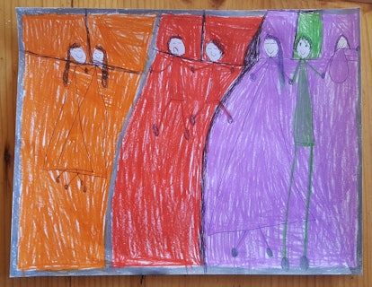 7-Year-Old's orange, red, and purple drawing