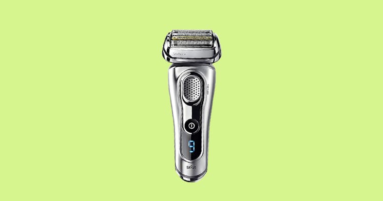 The Braun Series 9 Electric Razor for Men on a lime green background