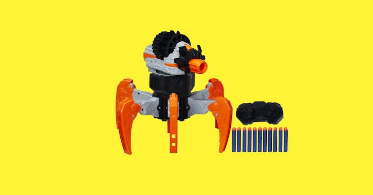 Combat Creatures TerraDrone toy with extra darts and remote control on yellow background