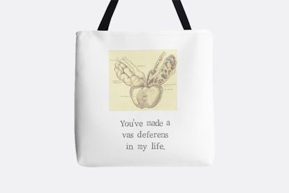 A Vas Deferens Tote Bag in white as a vasectomy gift
