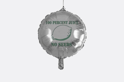 “100 Percent Juice, No Seeds” grey balloon as a vasectomy gift