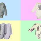 Newborn onesies set against a colorful background