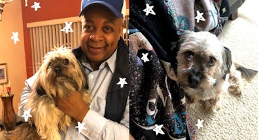 Gerard Robinson posing with his terrier rock dog