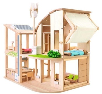 PlanToys Green Wood Dollhouse With Furniture