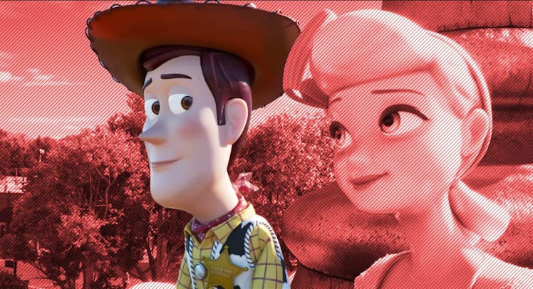 Woody in front of Bo Peep from the Toy Story.