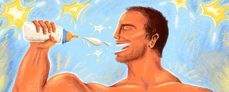 Gym bro using breast milk as his new workout fuel.