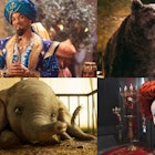 Collage of scenes from four Disney live-action remakes