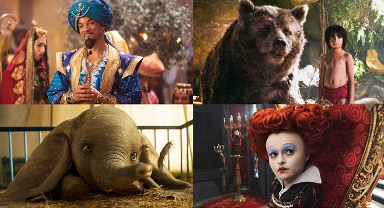 Collage of scenes from four Disney live-action remakes