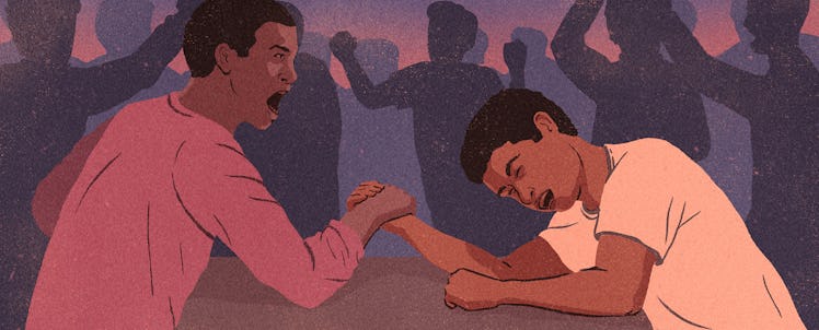 Illustration of two men arm wrestling