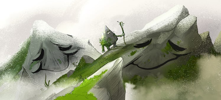 A collage of two old mountains with sad facial expressions