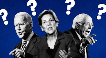 A collage of Joe Biden, Elizabeth Warren, and Bernie Sanders, who are part of the democratic party 