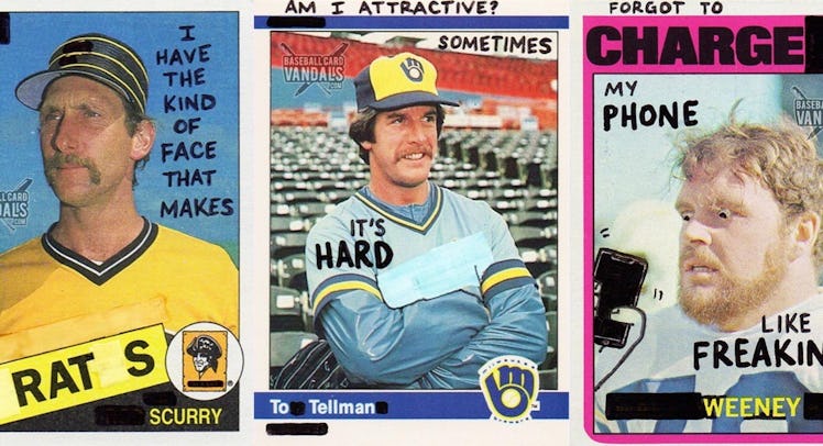 A three-part collage of three different baseball cards