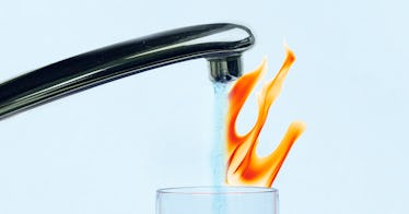 Collage of water and fire going out of a sink