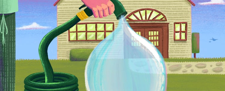 Illustration of a water sprinkler sprinkling a large drop of water