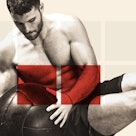 Chiseled man with medicine ball.