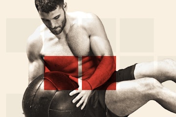 Chiseled man with medicine ball.