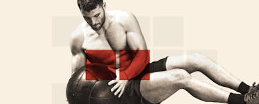 Chiseled man with medicine ball.