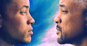 Collage of two faces of Will Smith looking at each other in "Gemini Man"