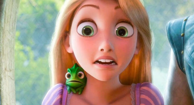 movie still of Rapunzel at home in the kingdom from Tangled