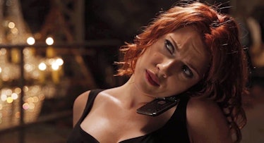 Black Widow on the phone in 'The Avengers.'
