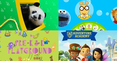 four images split showing different animated cartoon characters as part of online courses for kids