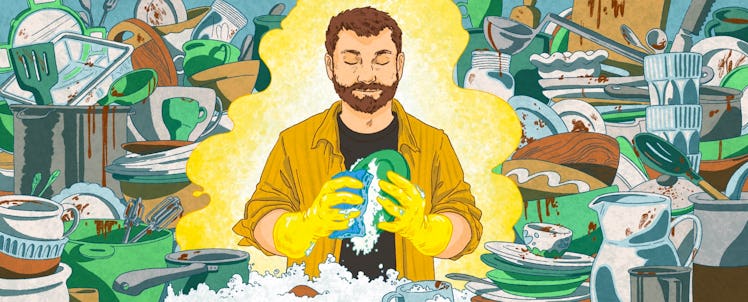 A man dish washing as his ticket to defeating anxiety