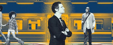 Illustration of a man standing in front of a subway.