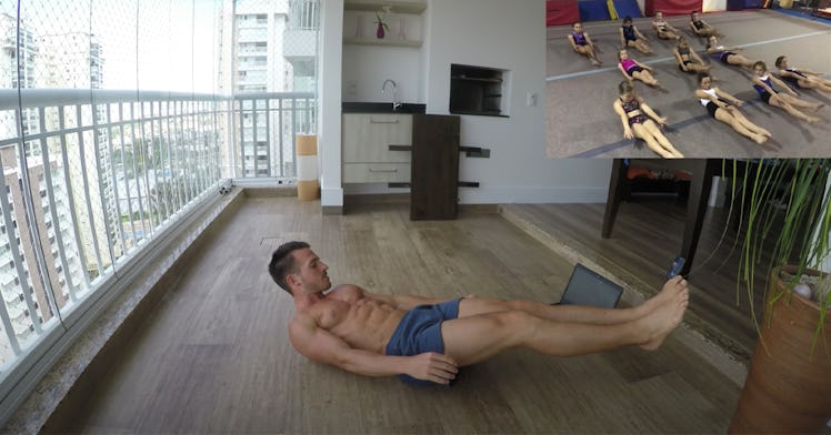A man doing the baby shark ab workout