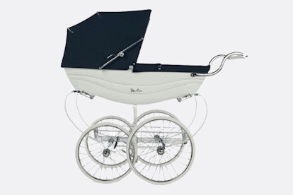 Balmoral Stroller by Silver Cross in white with the top of the carrycot in black