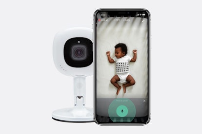 The Bluetooth Baby Monitor by Nanit and a phone displaying how the baby is seen through the monitor 