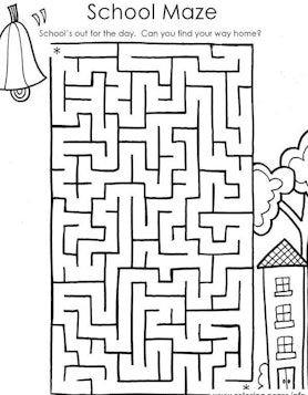 School Maze Coloring Page for Kids