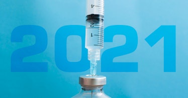 flu shot on blue background that reads 2021