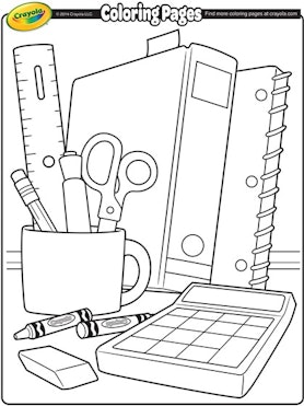 Coloring page of school supplies for children 