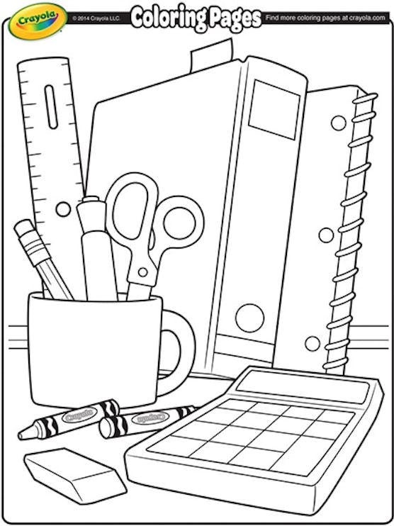 Coloring page of school supplies for children 