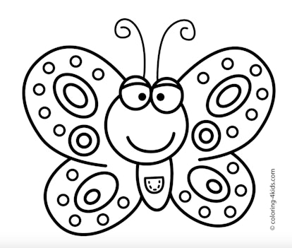 Coloring page for kids of a smiling butterfly