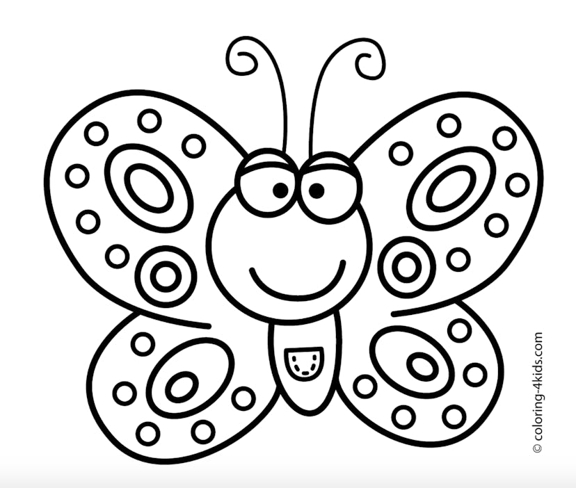 Coloring page for kids of a smiling butterfly