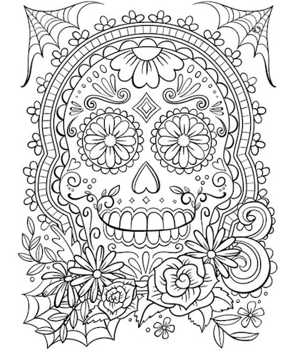 Coloring page for older kids containing a Candy Skull