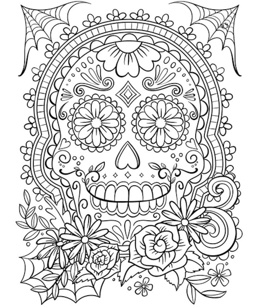 Coloring page for older kids containing a Candy Skull