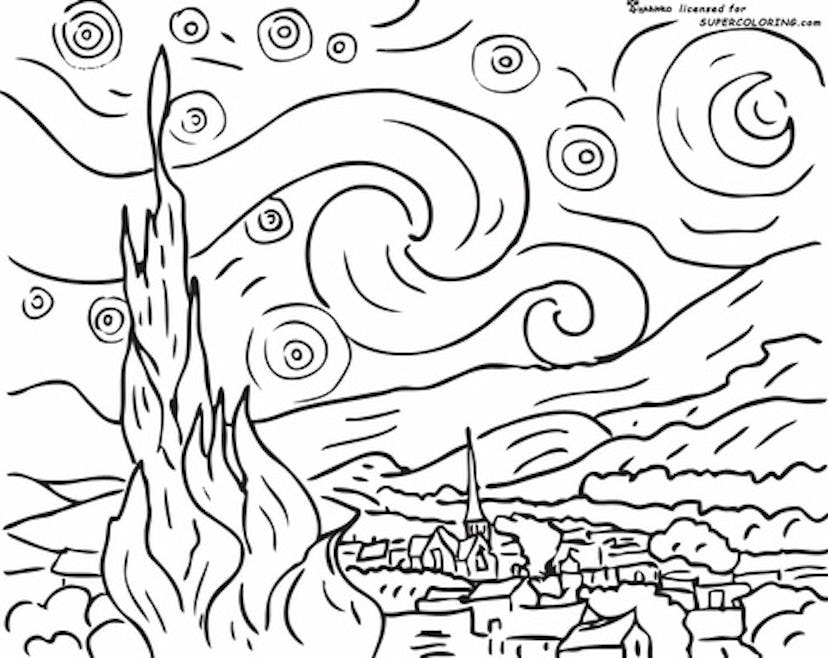 "A Starry Night" coloring page for kids