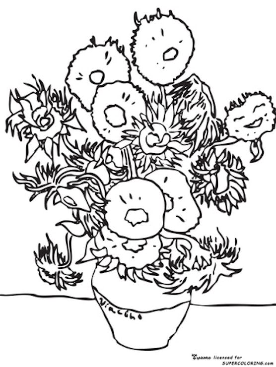 "Van Gogh's Sunflowers" coloring page for kids