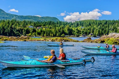 Guests of West Coast Wilderness Lodge in Egmont, British Columbia during canoeing activities